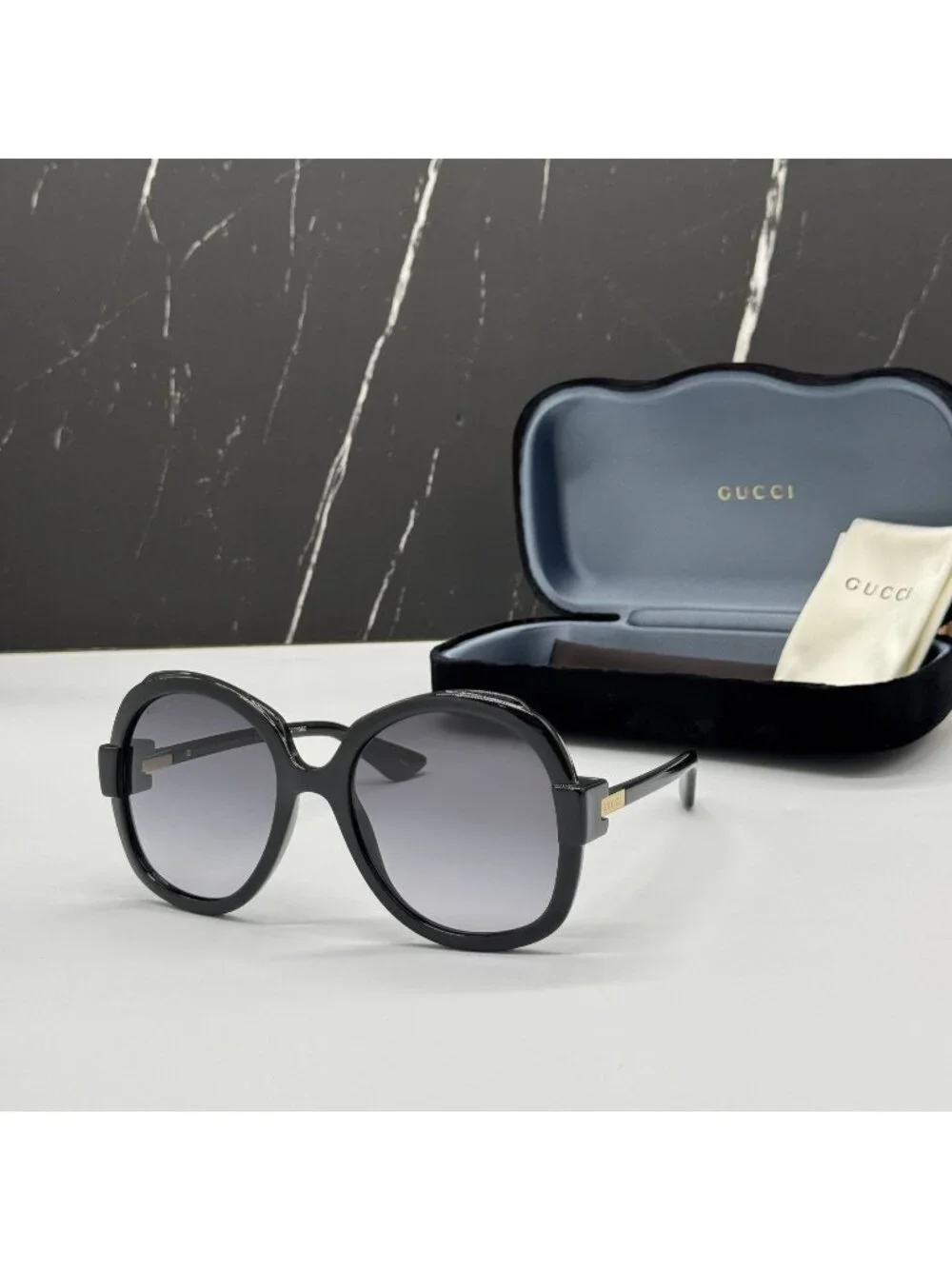 New Gucci GG1432S 001 Black Gray Oversized Women Sunglasses
